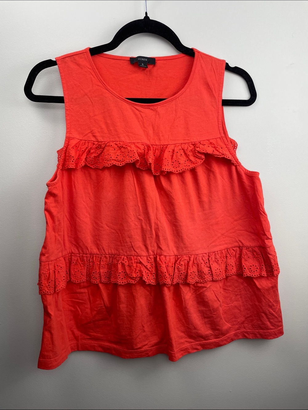 J. Crew Coral Eyelet Ruffle Tank